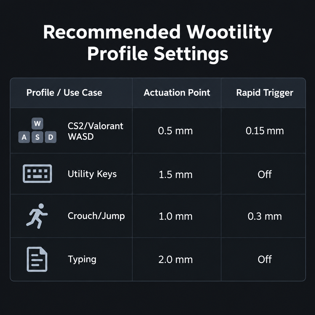 Wootility Profile Settings Table